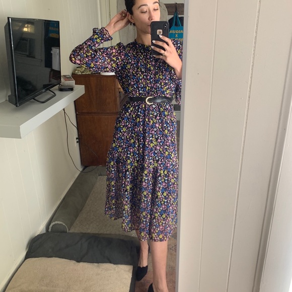 Topshop Floral Pintuck Chuck On Midi Dress sz 2 - Picture 14 of 15